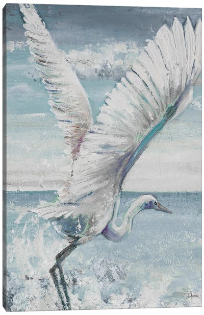 Great Egret Flying Canvas Art Print - Cloud Art