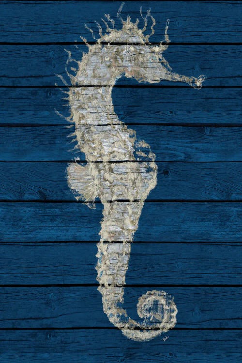 Antique Seahorse on Blue I