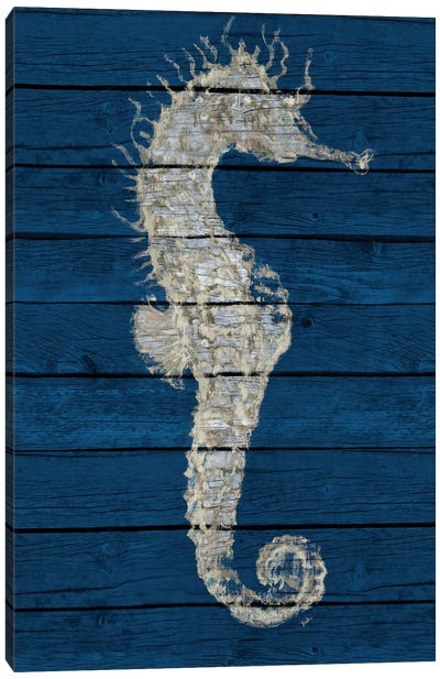 Antique Seahorse on Blue I Canvas Art Print - Seahorse Art
