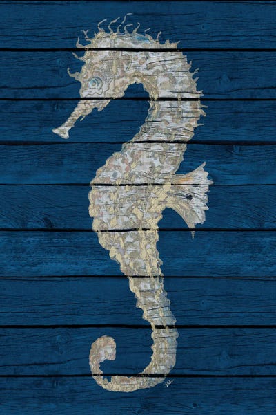 Antique Seahorse on Blue II by Patricia Pinto canvas print