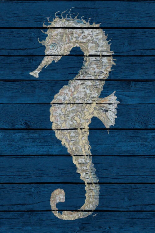 Antique Seahorse on Blue II