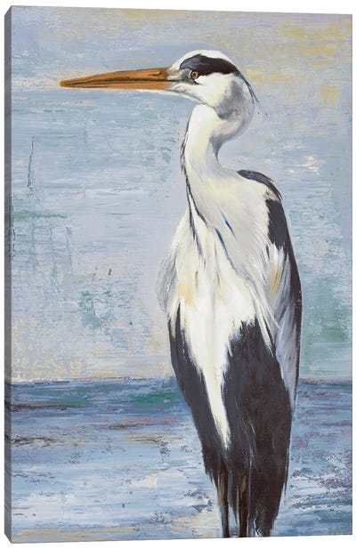 Blue Heron On Blue II Canvas Art Print - Patricia Pinto
