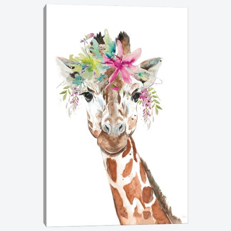 Giraffe With FLoral Crown Canvas Print #PPI804} by Patricia Pinto Canvas Art Print