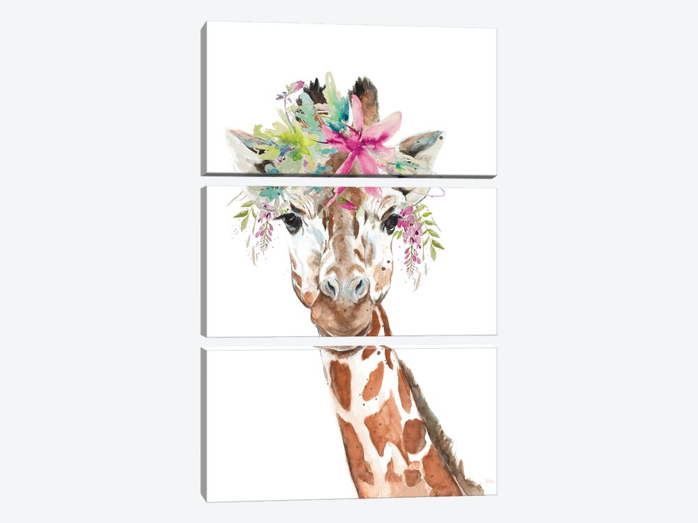 Giraffe With FLoral Crown by Patricia Pinto 3-piece Canvas Art
