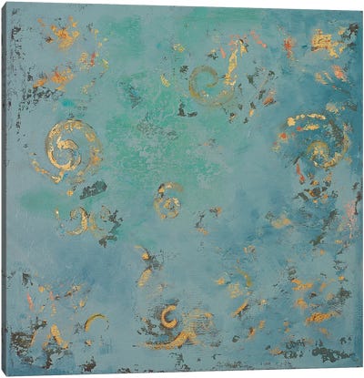 Gold Swirls on Blue Canvas Art Print - Patricia Pinto