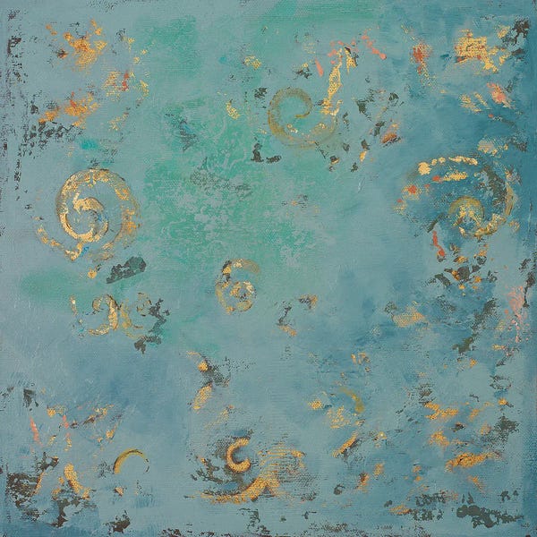 Patricia Pinto: Gold Swirls on Blue by Patricia Pinto