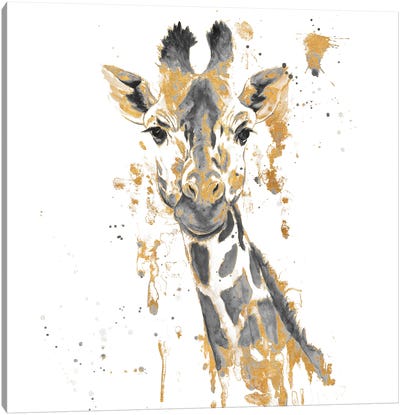 Gold Water Giraffe Canvas Art Print - Giraffe Art