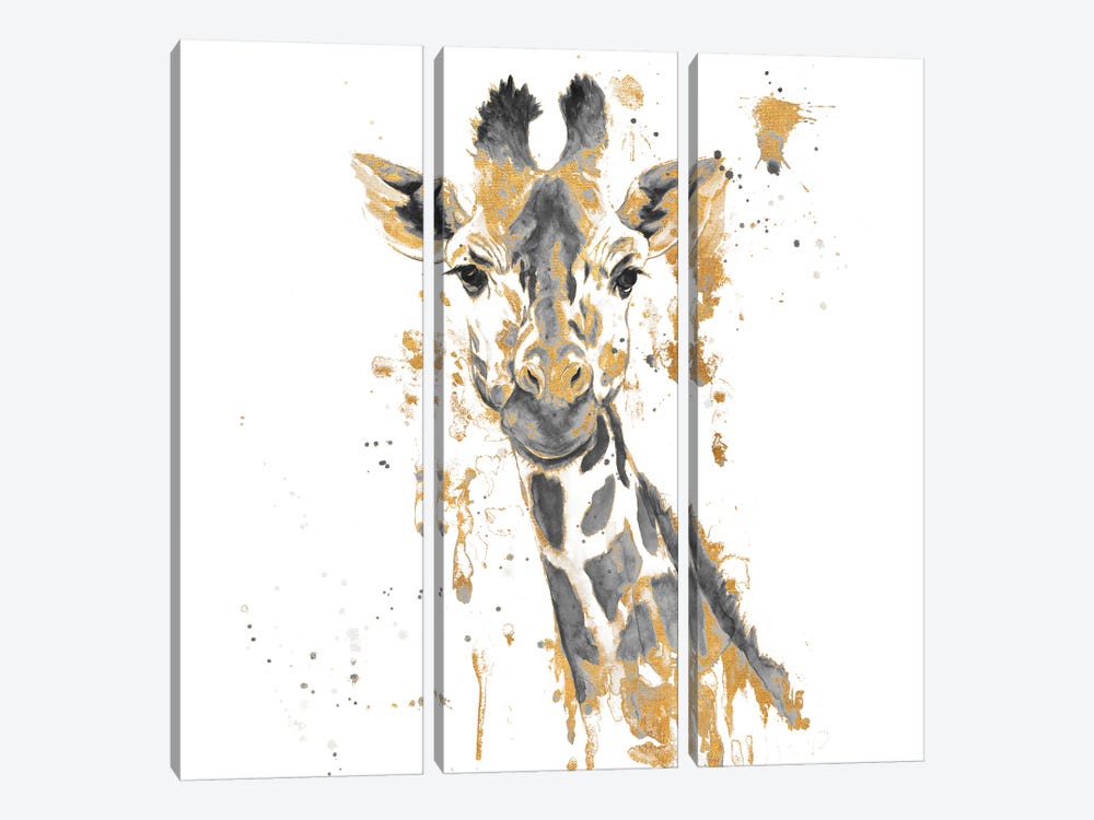 Gold Water Giraffe by Patricia Pinto 3-piece Canvas Wall Art