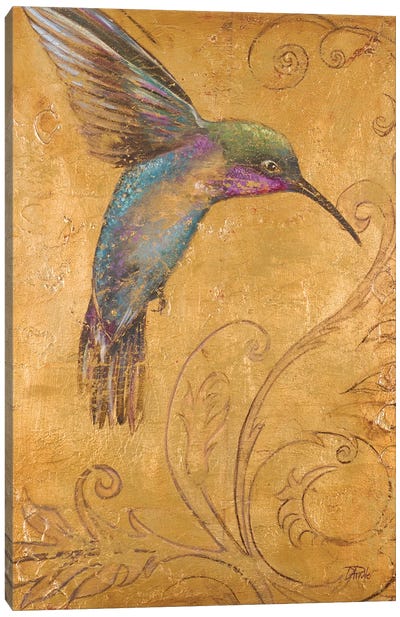 Golden Hummingbird I Canvas Art Print - Hummingbird Art