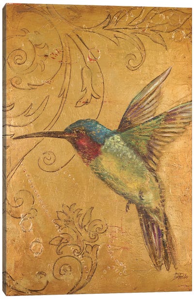 Golden Hummingbird II Canvas Art Print - Hummingbird Art