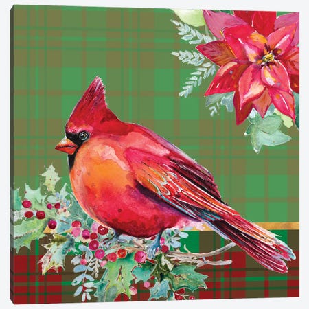 Holiday Poinsettia and Cardinal on Plaid I Canvas Print #PPI830} by Patricia Pinto Art Print