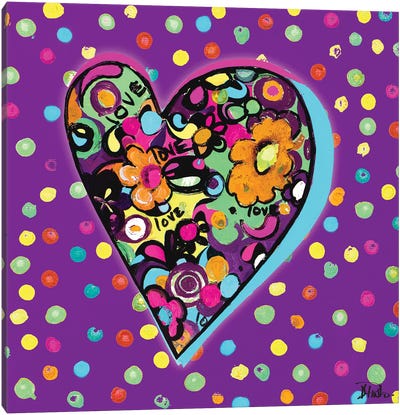 Neon Hearts Of Love I Canvas Art Print - Purple Art