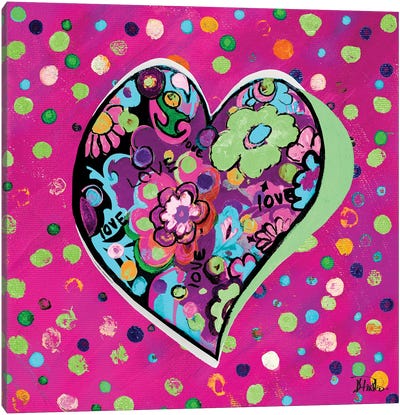 Neon Hearts of Love II Canvas Art Print - Polka Dot Patterns