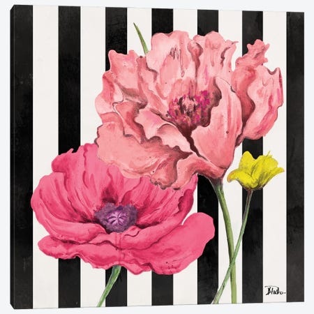 Poppies On Stripes I Canvas Print #PPI877} by Patricia Pinto Canvas Wall Art