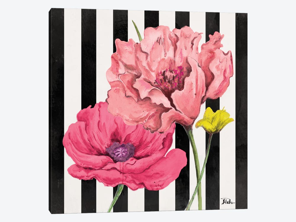 Poppies On Stripes I by Patricia Pinto 1-piece Canvas Wall Art