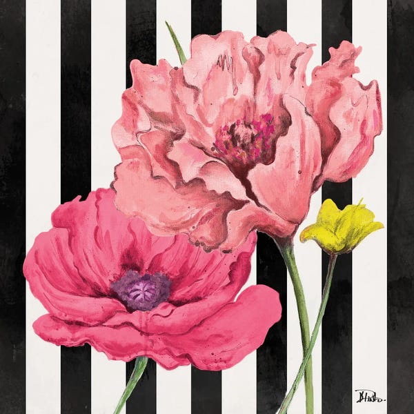 Poppies: Poppies On Stripes I by Patricia Pinto