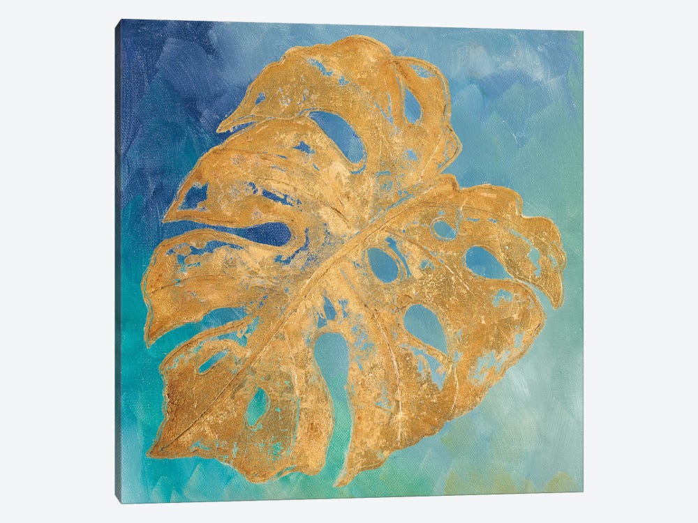 Teal Gold Leaf Palm II by Patricia Pinto 1-piece Canvas Print
