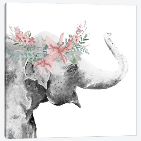 Water Elephant with Flower Crown Square Canvas Print #PPI924} by Patricia Pinto Canvas Artwork