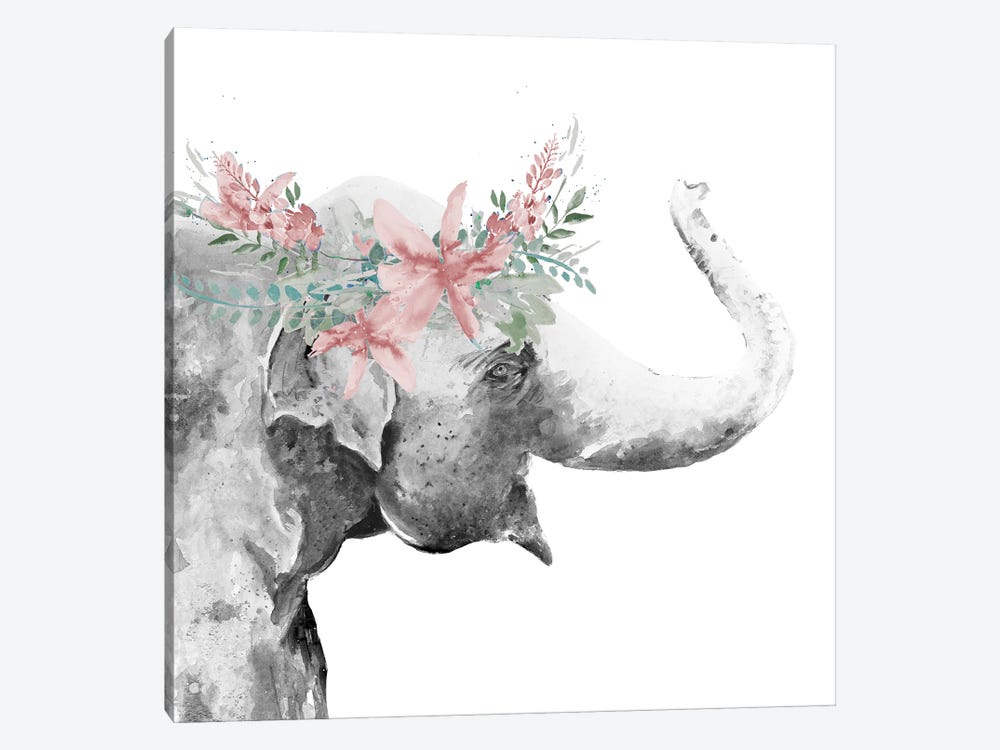Water Elephant with Flower Crown Square by Patricia Pinto 1-piece Canvas Print