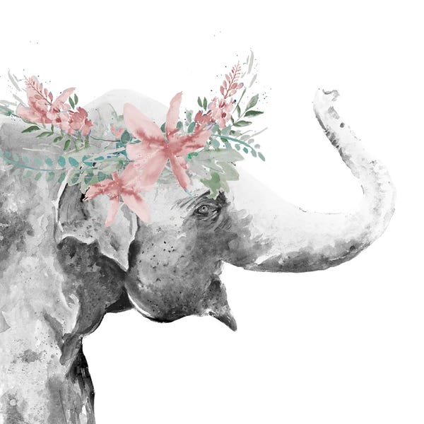 Patricia Pinto: Water Elephant with Flower Crown Square by Patricia Pinto