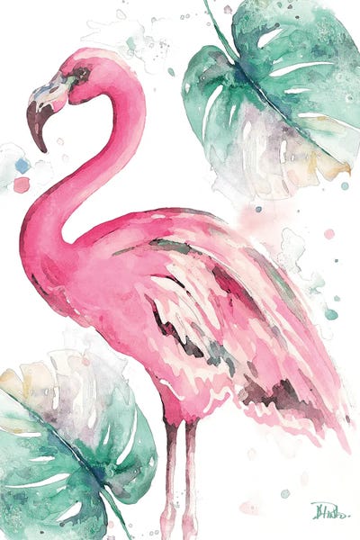 Flamingos: Watercolor Leaf Flamingo I by Patricia Pinto