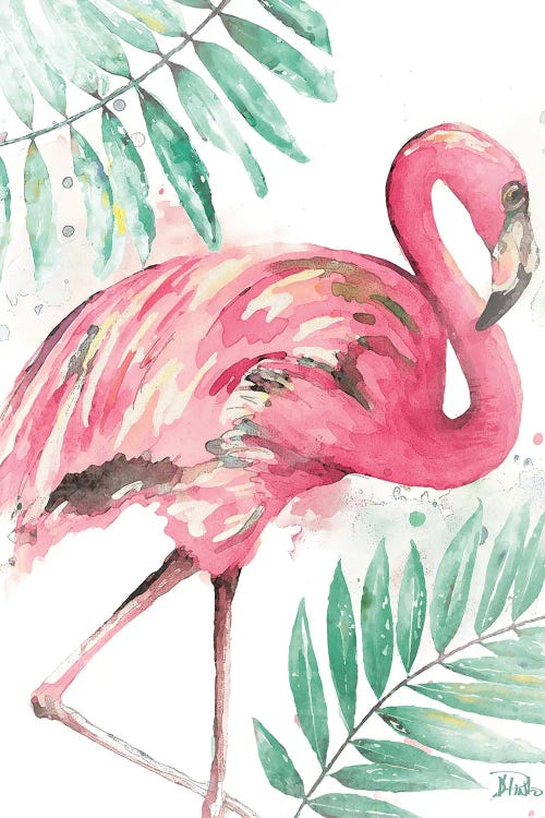 Watercolor Leaf Flamingo II