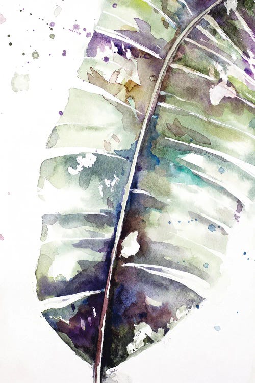 Watercolor Plantain Leaves with Purple II