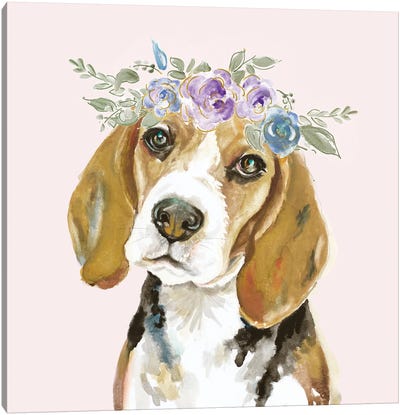 Flower Crown Pet I Canvas Art Print - Beagle Art