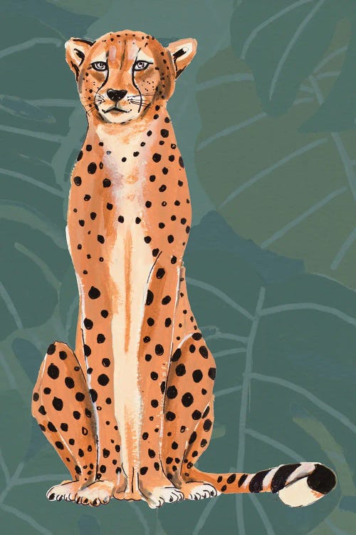 Retro Cheetah On Leaf Pattern