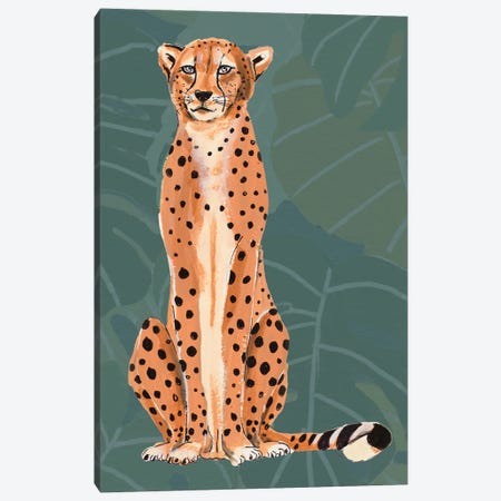 Retro Cheetah On Leaf Pattern Canvas Print #PPI989} by Patricia Pinto Canvas Print