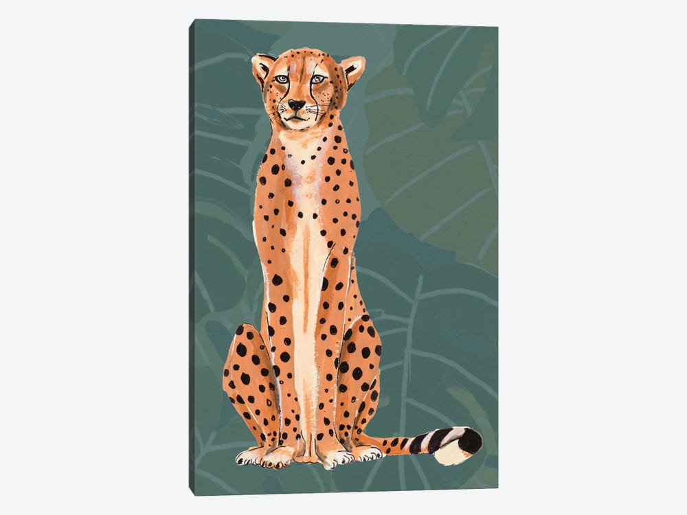 Retro Cheetah On Leaf Pattern by Patricia Pinto 1-piece Canvas Art