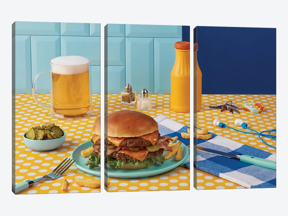 Table For One - Burger by Pepino de Mar 3-piece Canvas Wall Art