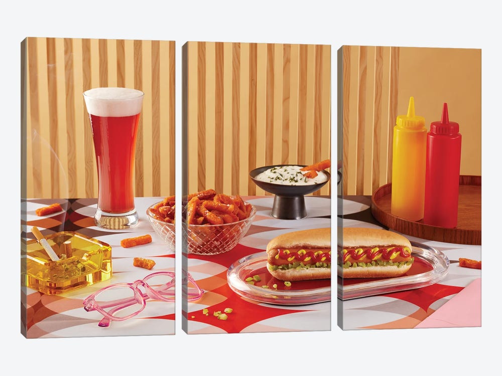 Table For One - Hot Dog by Pepino de Mar 3-piece Canvas Art Print