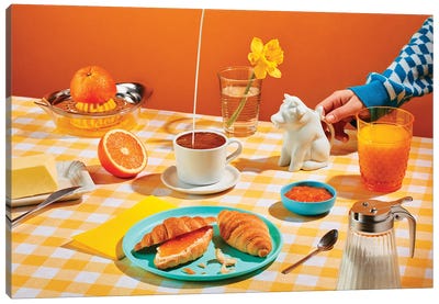 Croissant Time Canvas Art Print - Orange Art