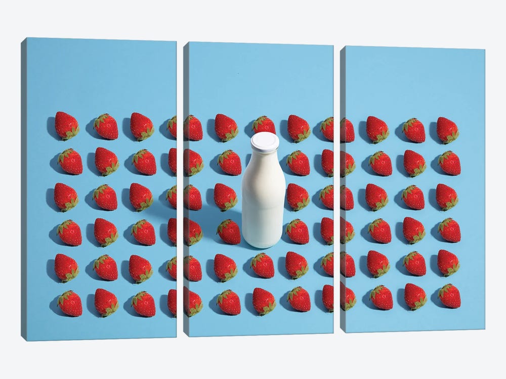 Strawberry Milkshake by Pepino de Mar 3-piece Canvas Art Print
