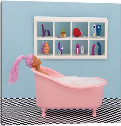 Fun At Bath Time Canvas Art Print - Barbiecore
