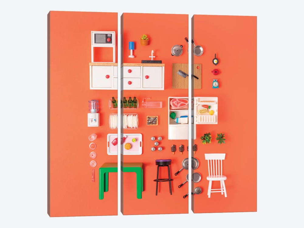 Dollhouse Inventory Orange by Pepino de Mar 3-piece Canvas Print
