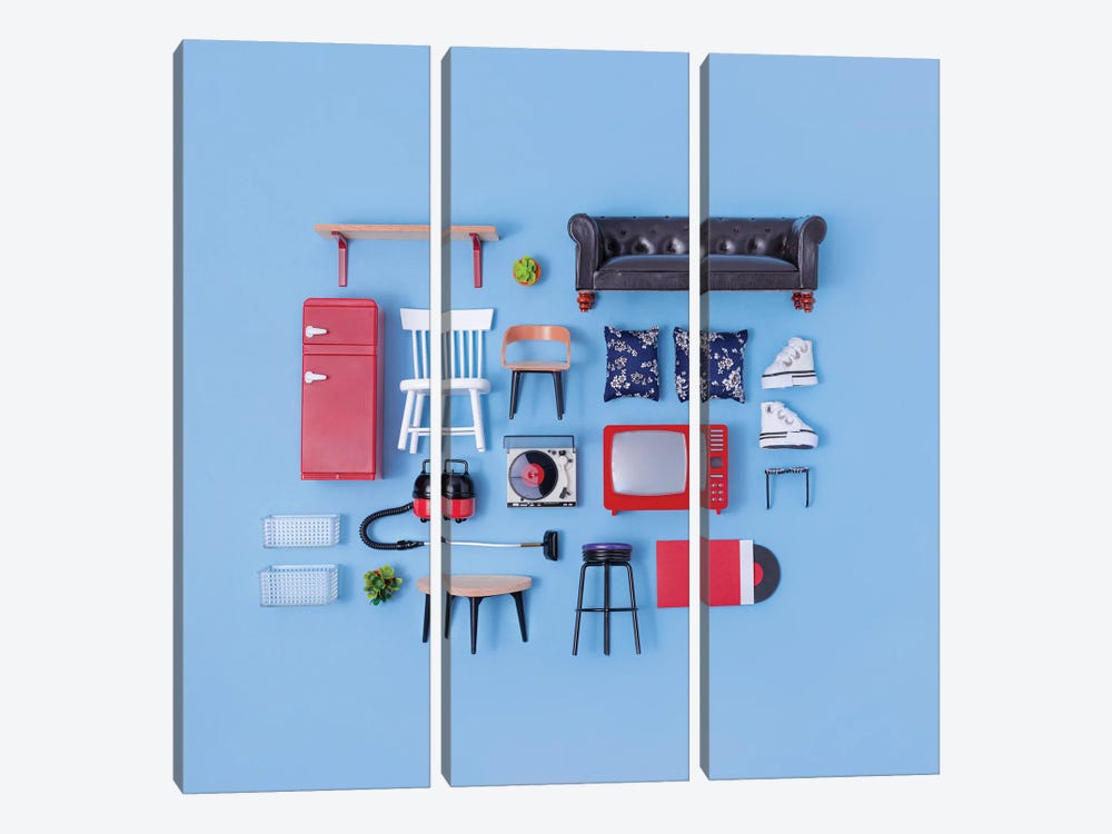Dollhouse Inventory Blue by Pepino de Mar 3-piece Canvas Art Print