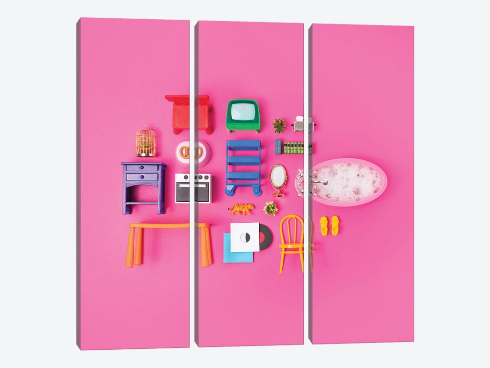 Dollhouse Inventory Pink by Pepino de Mar 3-piece Canvas Artwork