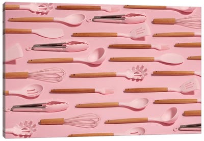 Pink Cookware Canvas Art Print - Kitchen Equipment & Utensil Art