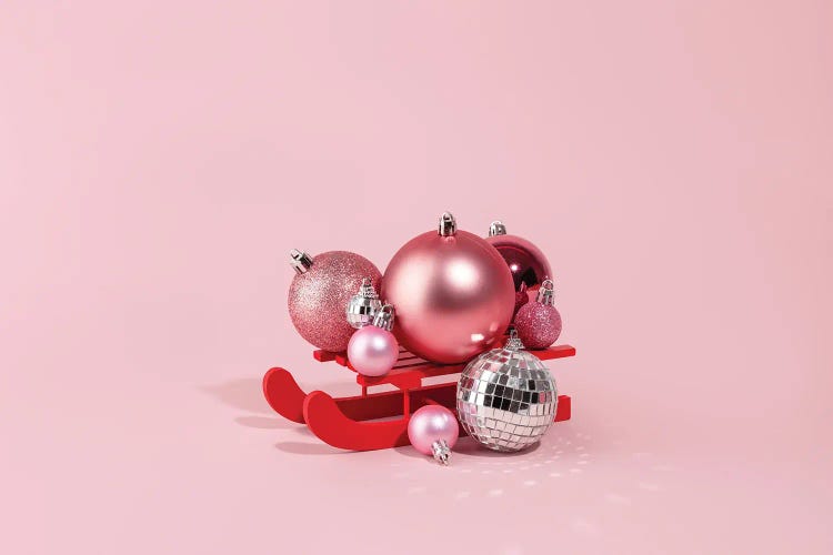 Festive Sled With Christmas Ornaments by Pepino de Mar wall art
