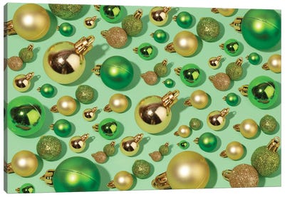 Xmas Balls Pattern Canvas Art Print - Celery