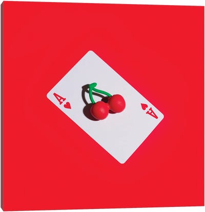 Ace Of Cherries Canvas Art Print - Cards & Board Games