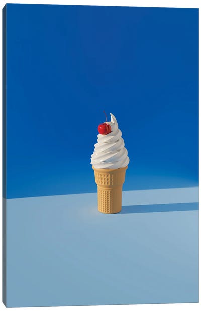 Cherry-Topped Ice Cream Cone Canvas Art Print - Pepino de Mar