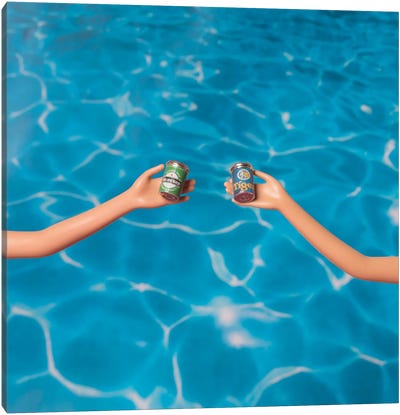 Beer At The Pool Canvas Art Print - Barbiecore