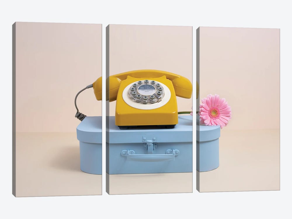 Blue Case And Yellow Phone With Flower by Pepino de Mar 3-piece Art Print
