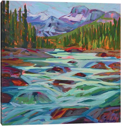 Mountain Water Canvas Art Print - Evergreen Tree Art