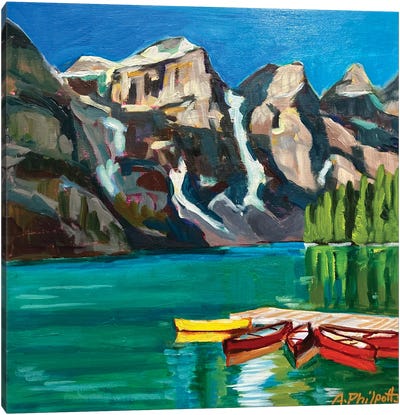 Mountain Canoes Canvas Art Print - Cabin & Lodge Décor