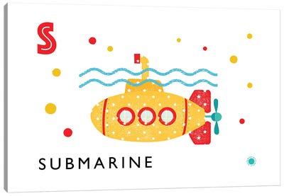 S Is For Submarine Canvas Art Print - PaperPaintPixels