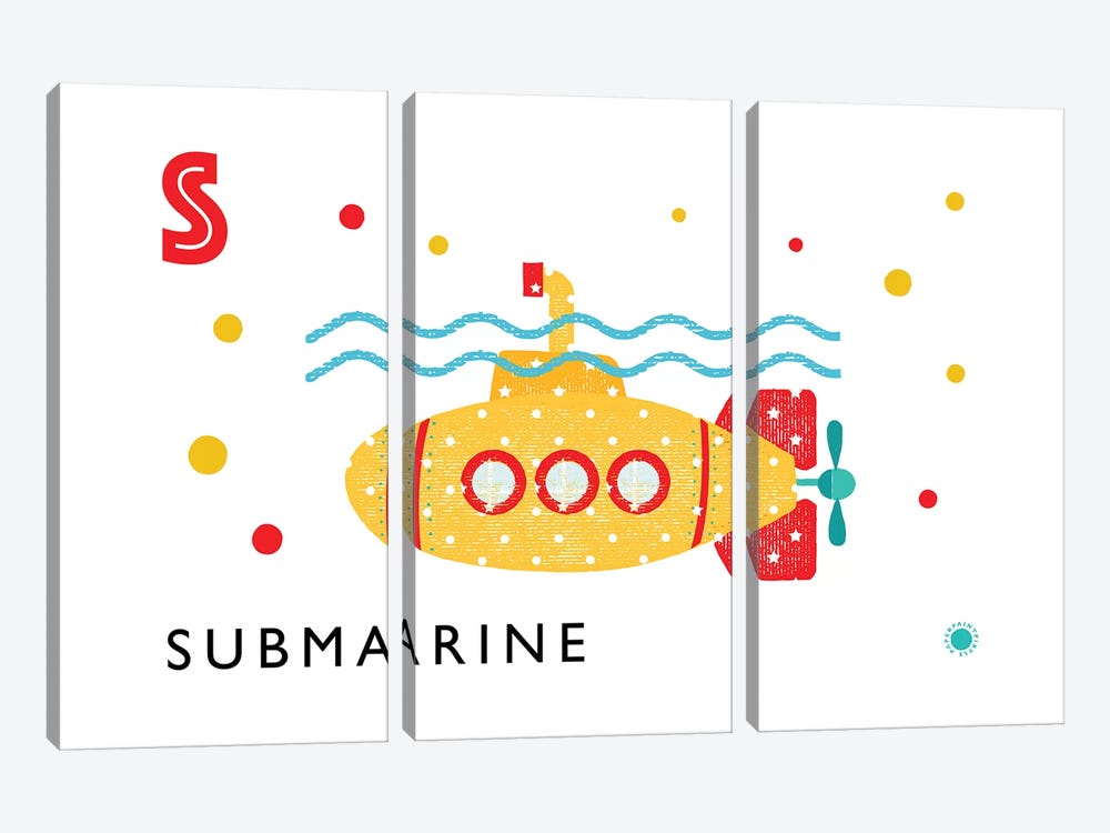 S Is For Submarine by PaperPaintPixels 3-piece Canvas Wall Art